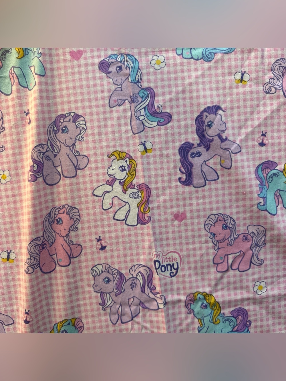Vintage Hasbro 2004 My Little Pony Pink Gingham Cotton Fabric 72” X 44” + Extra